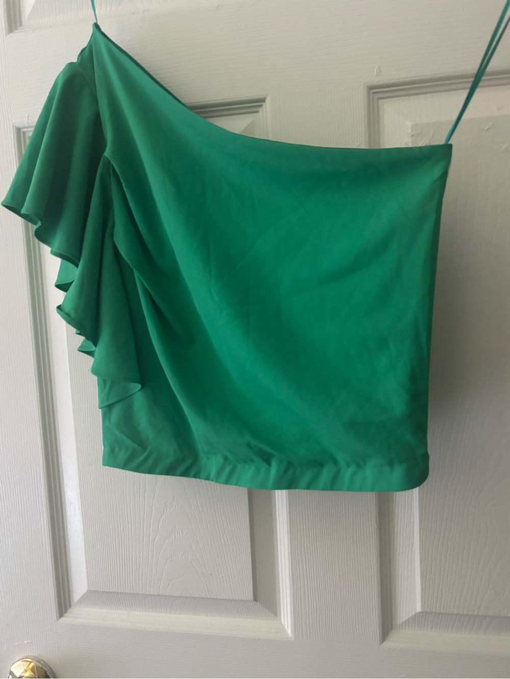 One-Shoulder Ruffle Top in Emerald Green
